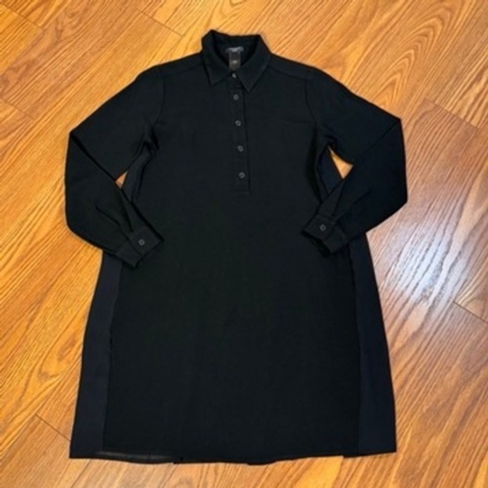 Ann Taylor Factory Black Pleated Back Long Sleeve Shift Dress XXSP 420846